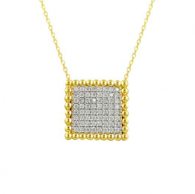 Kare İçi Taşlı Altın Kolye