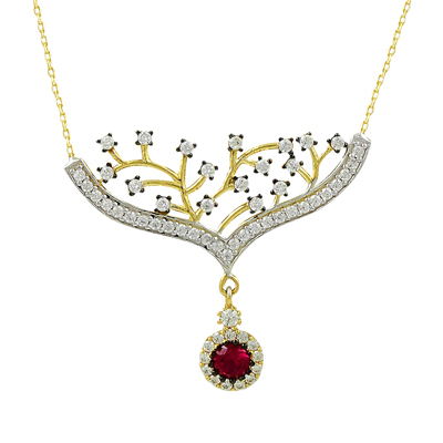 Kırmızı Taşlı Altın Kolye