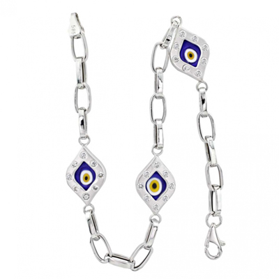 Taşlı Çekik Göz Motifli Beyaz Bileklik