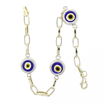 Beyaz Yuvarlak Göz Boncuklu Bileklik