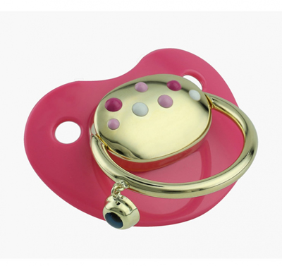 Pembe Renkli Damla Motifli  Altın Emzik