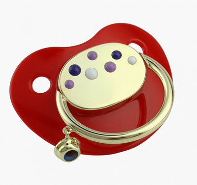 Kırmızı Renkli Damla Taşlı Altın Emzik