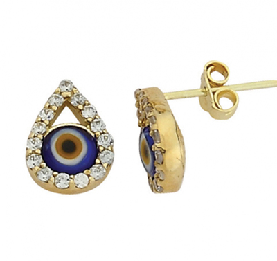 Damla Nazar Boncuklu Altın Küpe