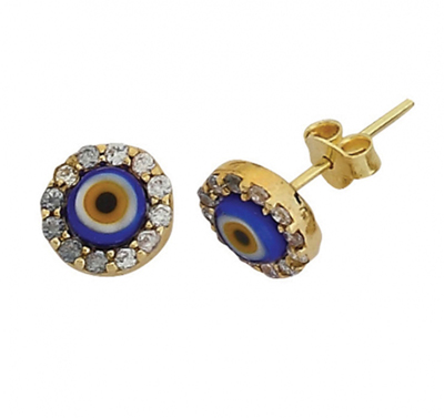 Yuvarlak Nazar Boncuklu Göz Küpe