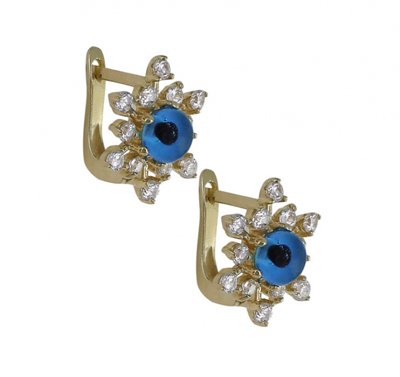 Çiçek Motifli Nazar Boncuklu Küpe