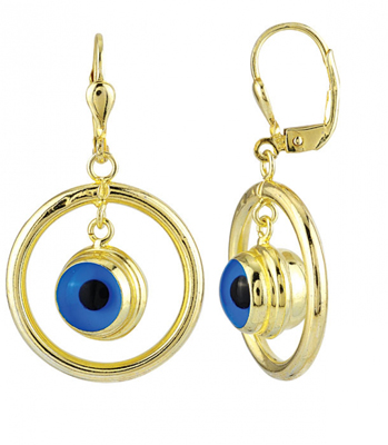 Çember İçerisinde Mavi Boncuk Küpe