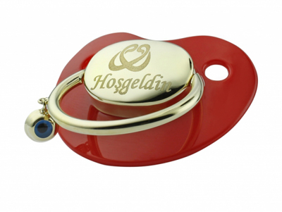 İki Vav Desenli Altın Emzik - Kırmızı