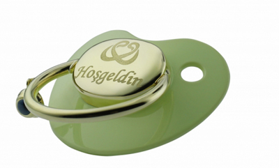 İki Vav Desenli Altın Emzik - Yeşil