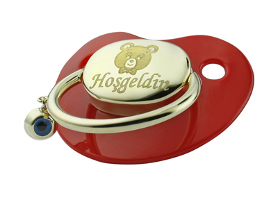 Ayıcık Figürlü Altın Emzik-Kırmızı