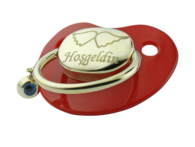 Melek Kanadı Figürlü Altın Emzik - Kırmızı