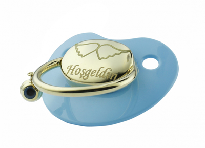 Melek Kanadı Figürlü Altın Emzik - Mavi