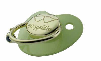 Melek Kanadı Figürlü Altın Emziek - Yeşil