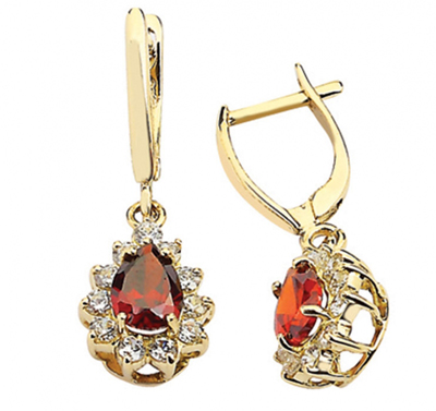 Kırmızı Damla Taşlı Altın Küpe