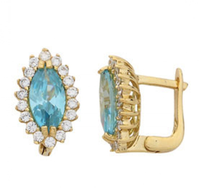 Turkuaz Markiz Taşlı Altın Küpe