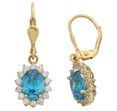 Turkuaz Oval Taşlı Altın Küpe