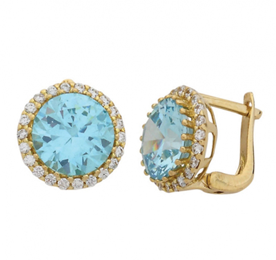 Yuvarlak Turkuaz Taşlı Altın Küpe