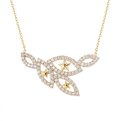 Yaprakların Üzerinde Yıldızlar Altın Kolye