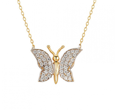 Kanatları Taşlı Altın Kelebek 