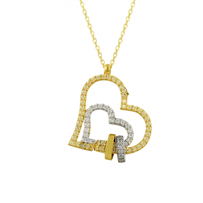 Yüzüklerle Tutturulmuş Kalpli Altın Kolye