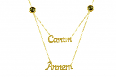 Yeşil Boncuklu Canım Annem Altın Kolye