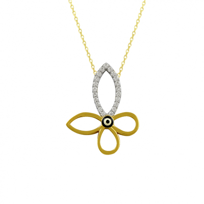 Nazar Boncuklu Çiçek Altın Kolye