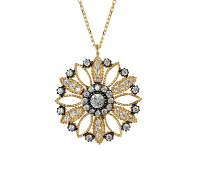 Papatya Motifli Taşlı Altın Kolye