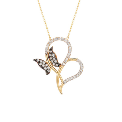 Kalp İçinde Kelebek Altın Kolye