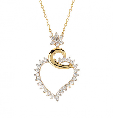 Kalp Tek Taş Altın Kolye