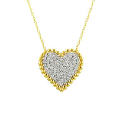 Kalp Ortası Taşlı Altın Kolye