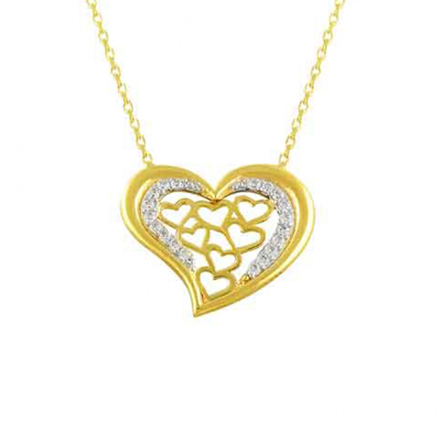 Kalp İçinde Kalpli Altın Kolye