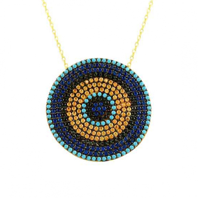 Çok Renkli Yuvarlak Altın Kolye