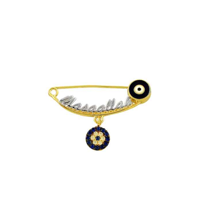 Mavi Çiçeli İğne Altın Kolye