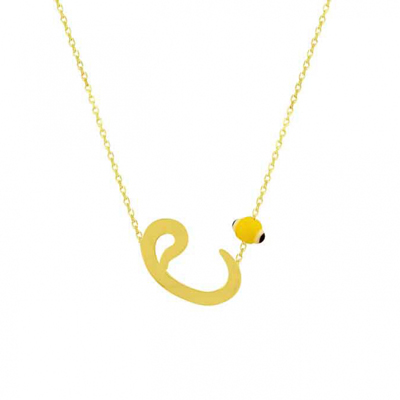 Sarı Nazar Boncuklu Altın Kolye