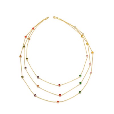 Üç Zincirli Renkli Altın Kolye