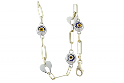 Beyaz Kuşgözü Motifli Kalpli Halloy Bileklik