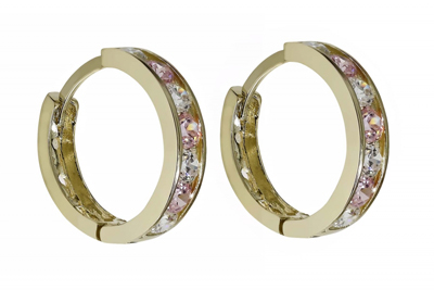 Pembe Taşlı Altın Halka Küpe