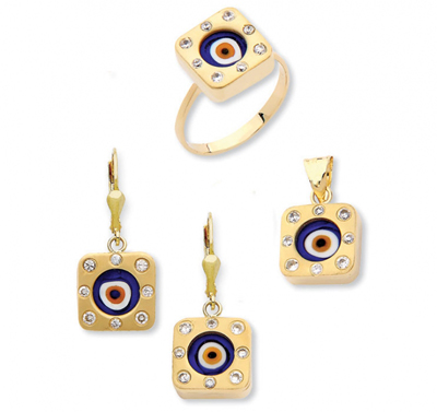 Kare Nazar Boncuklu Üçlü Set