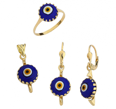 Altın Mavi Boncuklu Takım