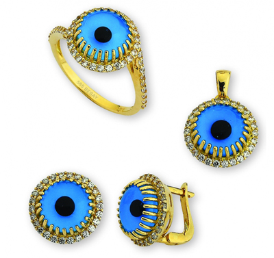 Mavi Boncuklu Altın Set