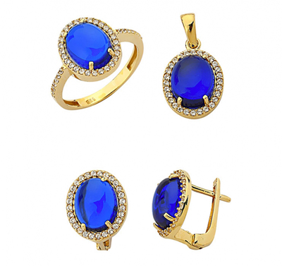 Gece Mavisi Taşlı Altın Set
