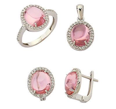 Pembe Taşlı Altın Takım