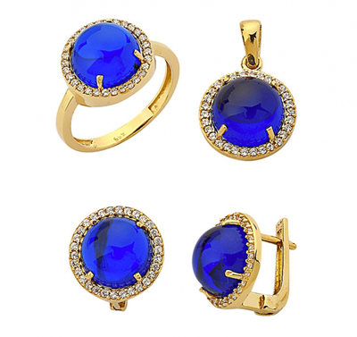 Gece Mavisi Taşlı Altın Takım