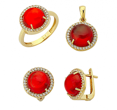 Yuvarlak Kırmızı Renkli Taşlı Takım