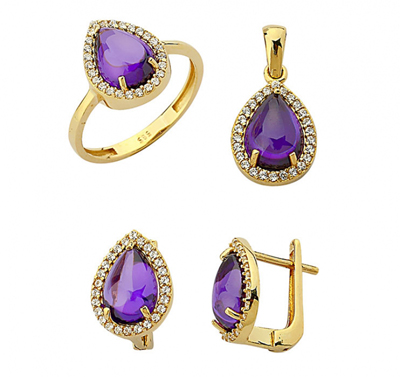 Mor Damla Taşlı Altın Takım