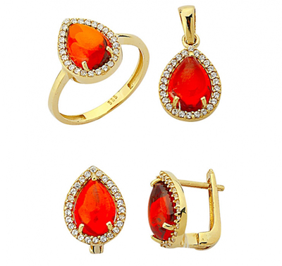 Kırmızı Damla Renkli Taşlı Takım