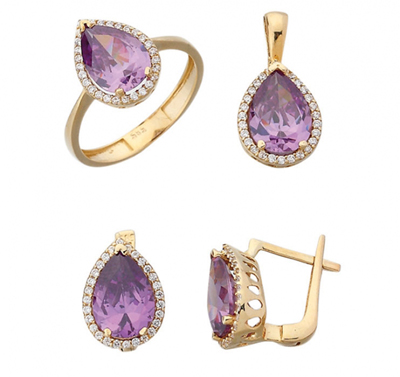 Mor Renkli Taşlı Takım