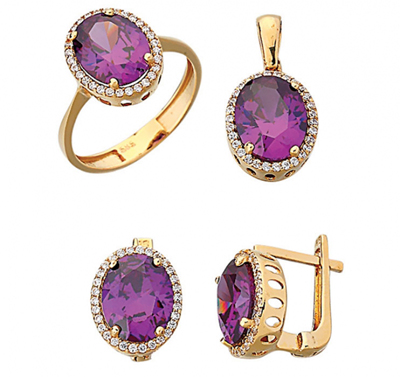 Oval Mor Taşlı Takım