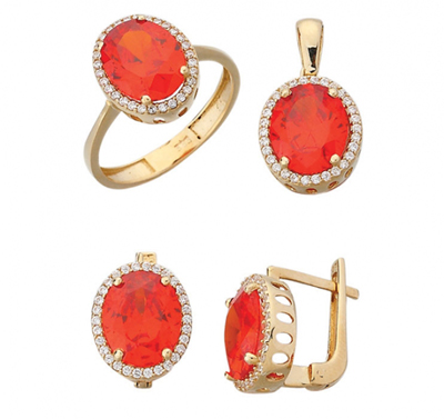 Oval Mor Taşlı Altın Set