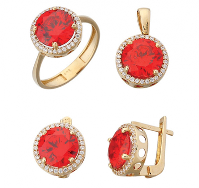 Yuvarlak Kırmızı Renkli Taşlı Set