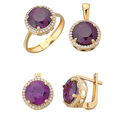 Mor Renkli Taşlı Set
